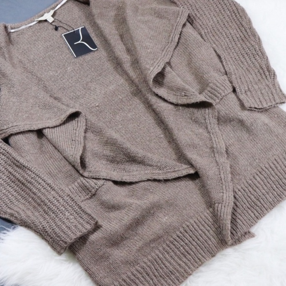 Taupe Drape Chunky Knit Cardigan - Picture 3 of 5